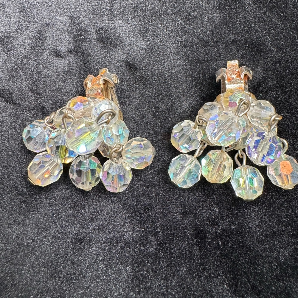 Vintage Aurora Borealis Chandelier Clip On Earrings